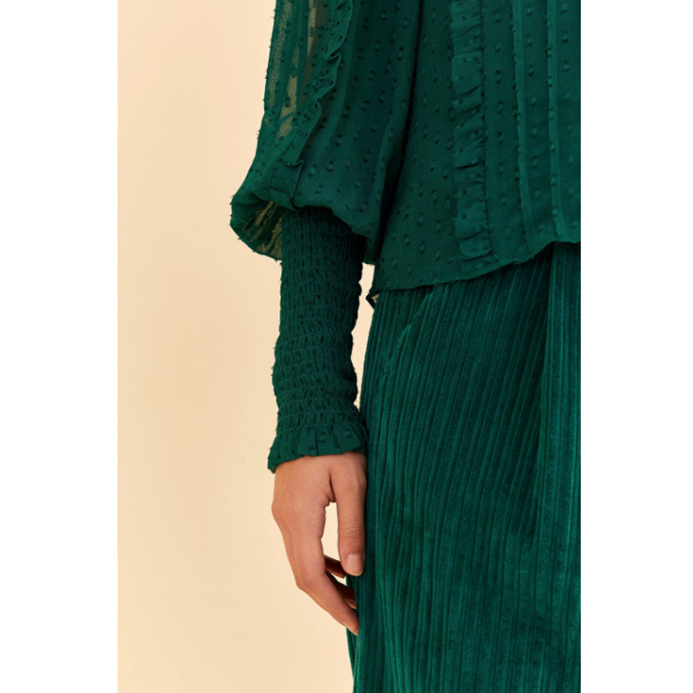 FARM RIO NWT Ruffled Long Sleeve Swiss Dot Blouse in Emerald // M - Picture 5 of 16